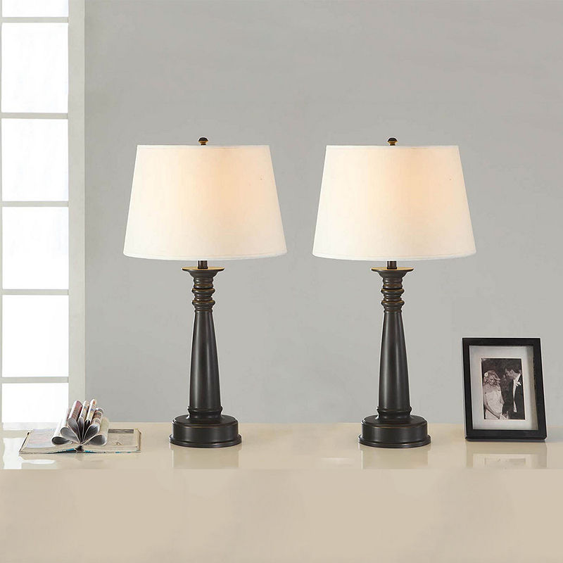 Tenbury Wells Collection 28-Inch Classic Antique Bronze Finished Table Lamp With Handpainted Gold Tracing (Set Of 2), Black