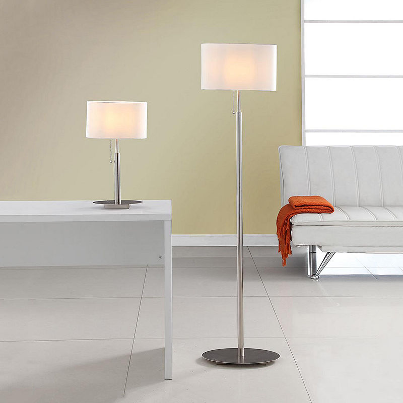 Tenbury Wells Collection 'Audrey' Slim Oval European Design Brushed Steel Table And Floor Lamp Set, Silver