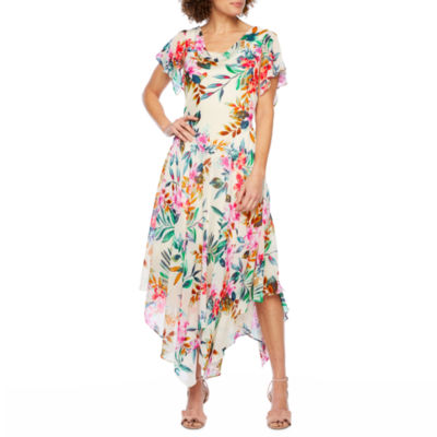 robbie bee short sleeve floral fit & flare dress