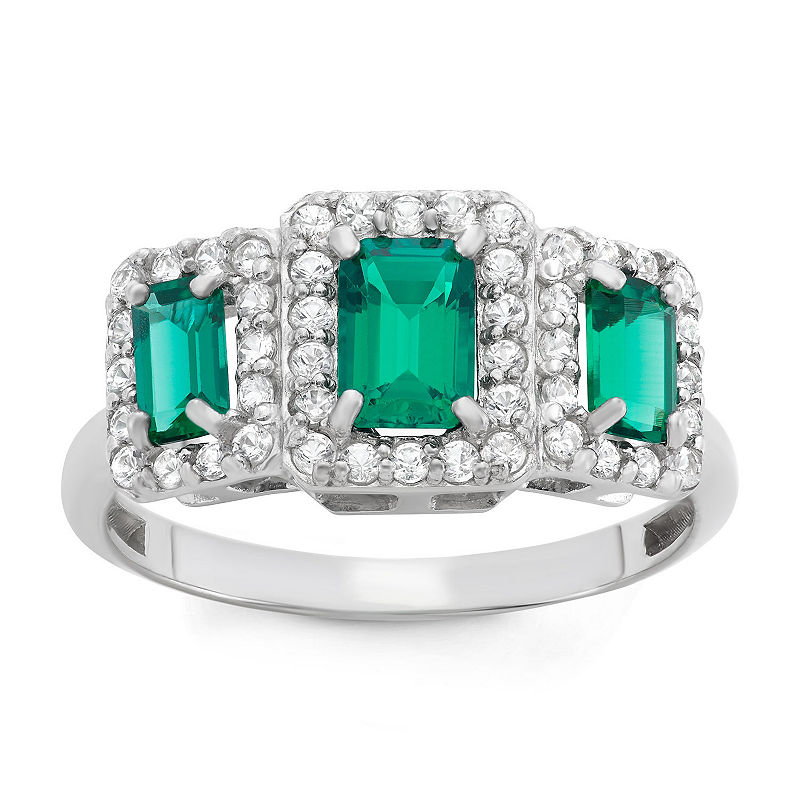 Lab Created Emerald & Lab Created White Sapphire Sterling Silver Ring, 8