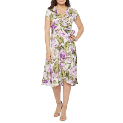 danny & nicole short sleeve floral fit & flare dress