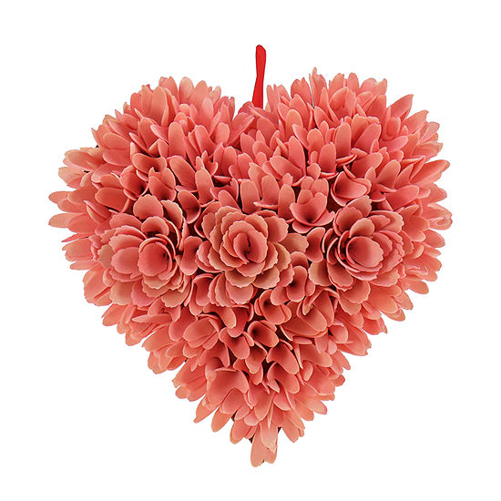 National Tree Co. 11 Pink Floral V Heart Decoration Wall Sculpture