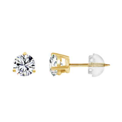 14K Gold 3.5mm Round Stud Earrings Swarovski Zirconia