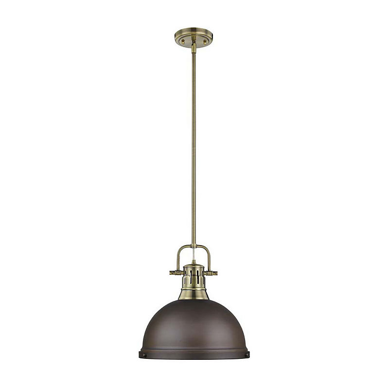 Duncan 1-Light Pendant With Rod In Aged Brass, Yellow