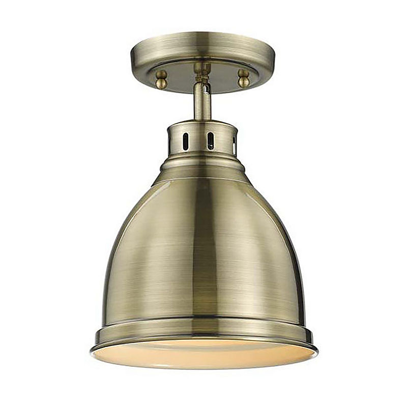 Duncan Flush Mount In Aged Brass, Yellow
