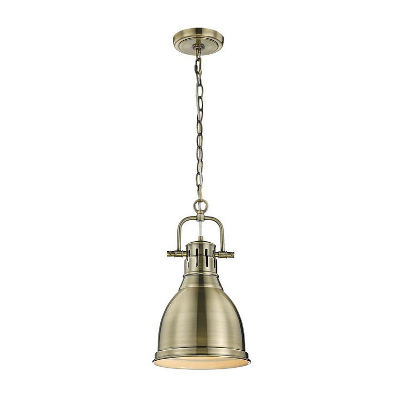 Duncan Mini Pendant With Chain In Aged Brass, Yellow