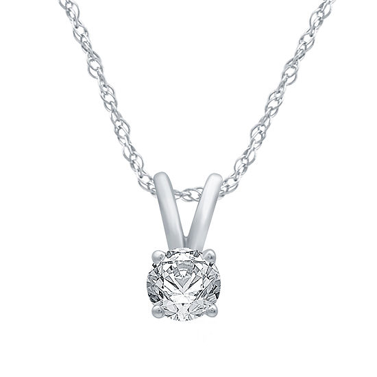 Womens 1/4 CT. T.W. Genuine White Diamond 10K White Gold Pendant Necklace