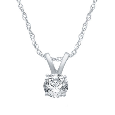 Womens 1 CT. T.W. Genuine White Diamond 10K White Gold Pendant Necklace