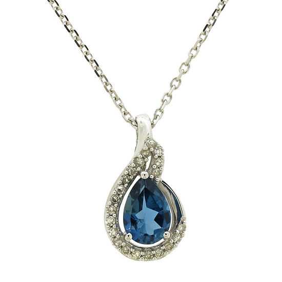 Womens Genuine Blue Topaz 14K White Gold Pendant Necklace