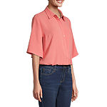 Worthington Womens 3/4 Sleeve Regular Fit Button-Down Shirt