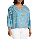 a.n.a Plus Womens V Neck 3/4 Sleeve Blouse