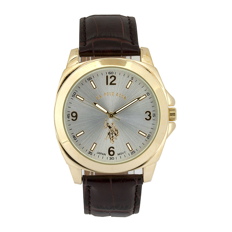 UPC 030506255734 product image for U.S. Polo Assn. Mens Brown Leather Strap Watch | upcitemdb.com