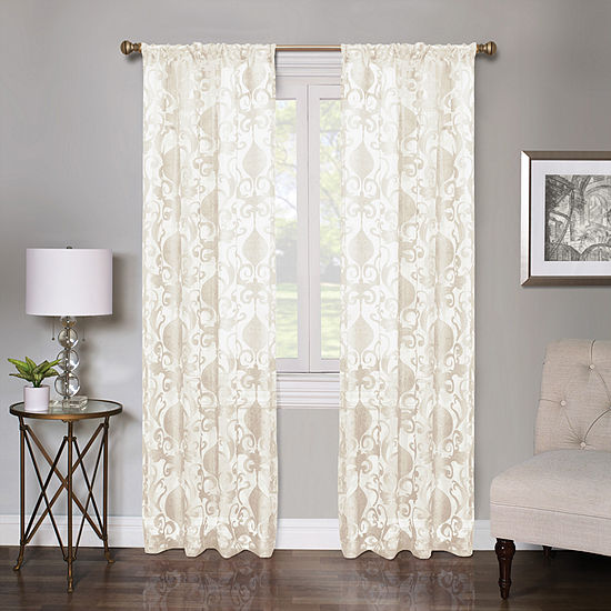 Regal Home Lombardi Floral Sheer Rod Pocket Single Curtain Panel