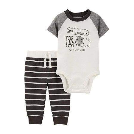Carter’s Baby Boys’ 2-Piece Pants Set Outfit – gray multi, 9 – 12 months (Newborn)