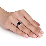 Womens 1 1/2 CT. T.W. Color Enhanced Round Black & White Diamond Sterling Silver Engagement Ring