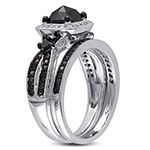 Womens 1 1/2 CT. T.W. Color Enhanced Black & White  Diamond Sterling Silver Bridal Set
