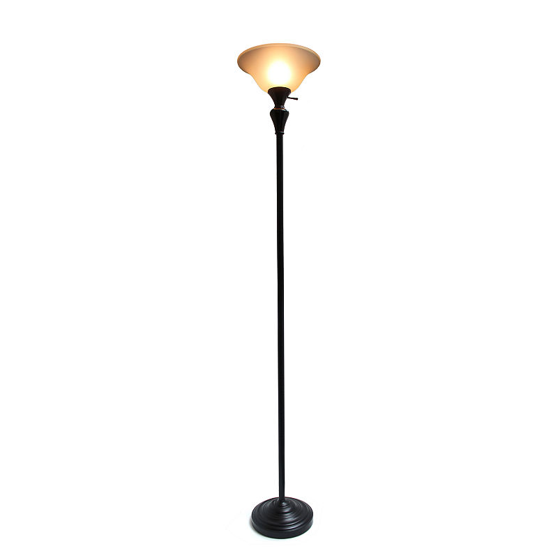 Elegant Designs 1 Light Torchiere Floor Lamp W/ Frosted Plastic Shade, Brown