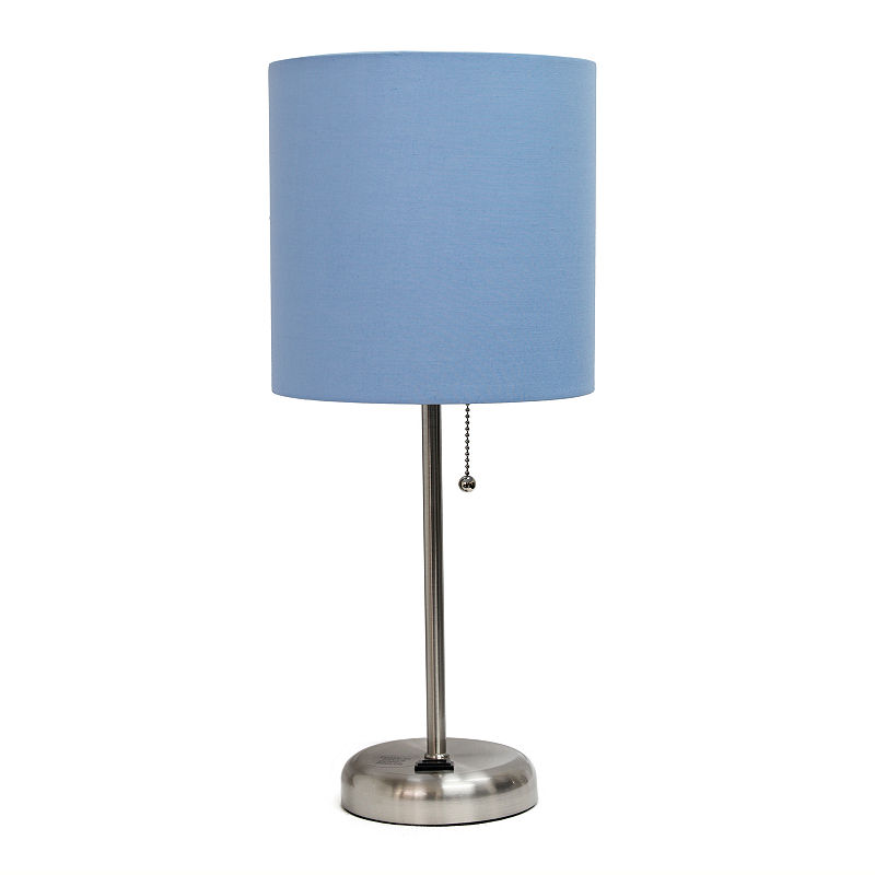 Limelights Stick Lamp With Charging Outlet And Fabric Shade, Blue