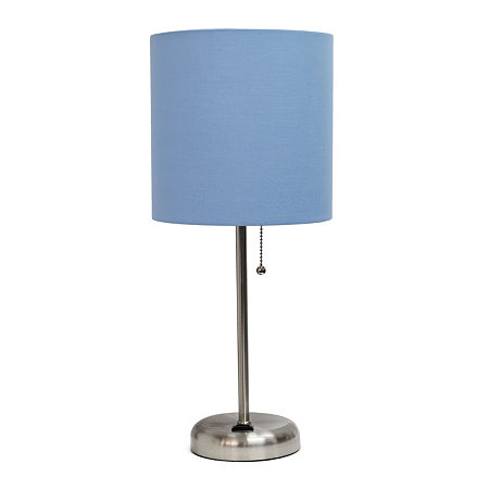 LimeLights Stick Lamp with Charging Outlet and Fabric Shade, One Size , Blue