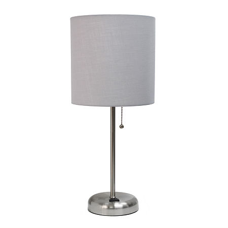 LimeLights Stick Lamp with Charging Outlet and Fabric Shade, One Size , Gray