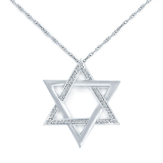 Star Of David Womens 1/10 CT. T.W. Genuine White Diamond Sterling Silver Star Pendant Necklace