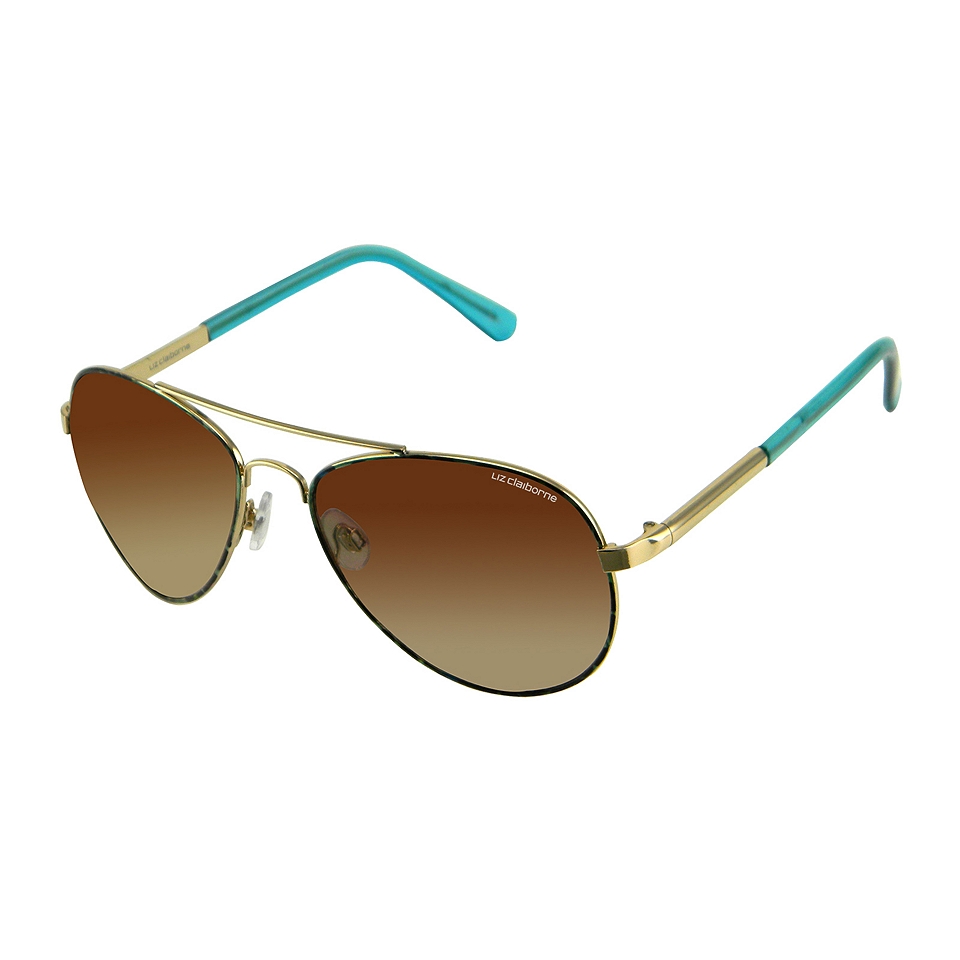 LIZ CLAIBORNE Tab Aviator Sunglasses, Gold, Womens