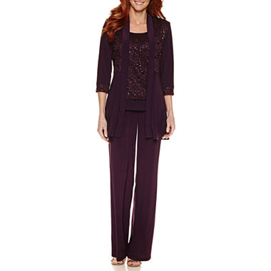 R&M Richards Long-Sleeve Glitter Lace Jacket and Formal Pant Suit Set ...