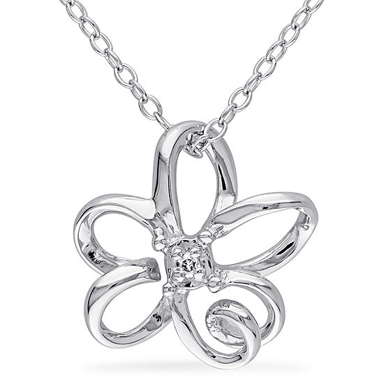 Womens Diamond Accent Genuine White Diamond Sterling Silver Flower Pendant Necklace