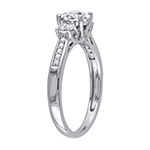 Modern Bride Gemstone Womens Diamond Accent Lab Created White Sapphire 10K White Gold 3-Stone Engagement Ring