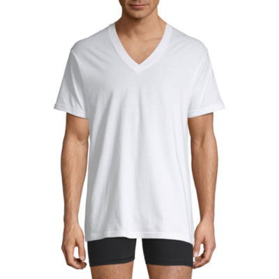 Stafford® Cotton Mens 4 Pack Short Sleeve V Neck T-Shirt, Color: White ...