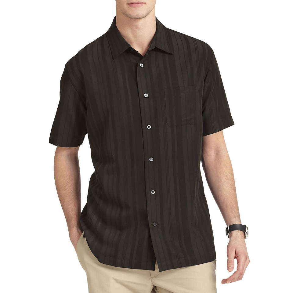 Van Heusen Short Sleeve Button Front Shirt, Brown, Mens