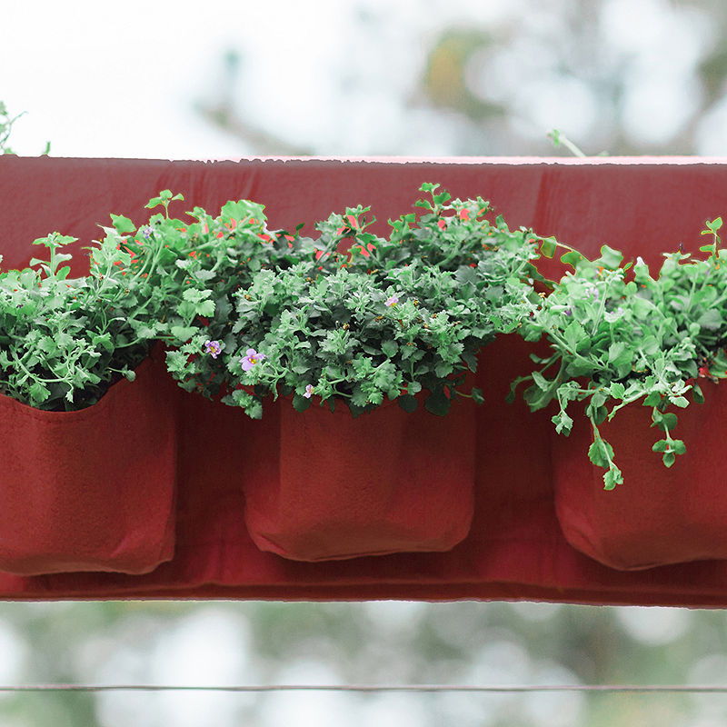 Bloembagz Deck Rail 6-Pocket Hanging Planter Bag, Red