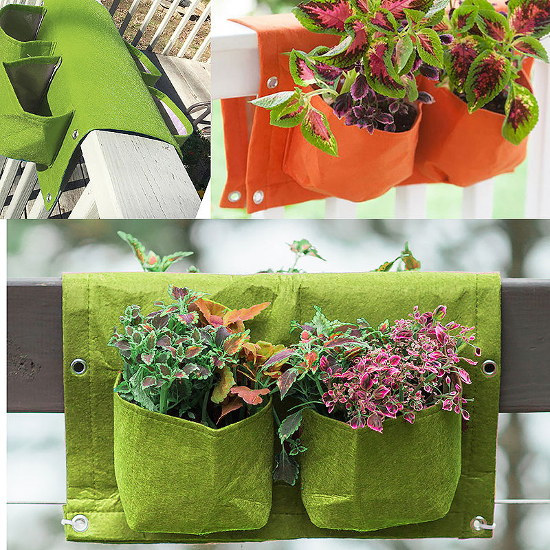 Bloembagz Deck Rail 4-Pocket Hanging Planter Bag, Blue