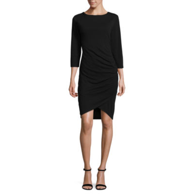 Worthington 3/4 Sleeve Silhouette Side Shirred Dress, Color: Black ...