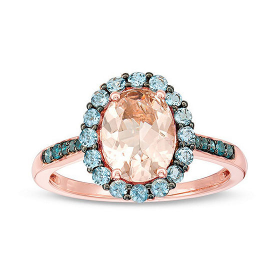Amour Rose covered sterling silver Morganite and Diamond Accent 3-stone Ring