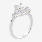 Sparkle Allure Cubic Zirconia Pure Silver Over Brass Rectangular 3-Stone Side Stone Engagement Ring