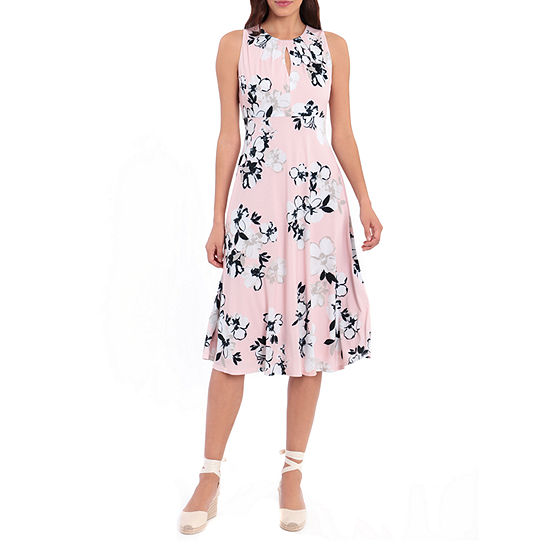 London Style Sleeveless Floral Midi Fit + Flare Dress