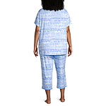 Jaclyn Lush Luxe Womens Plus 2-pc. V-Neck Short Sleeve Capri Pajama Set