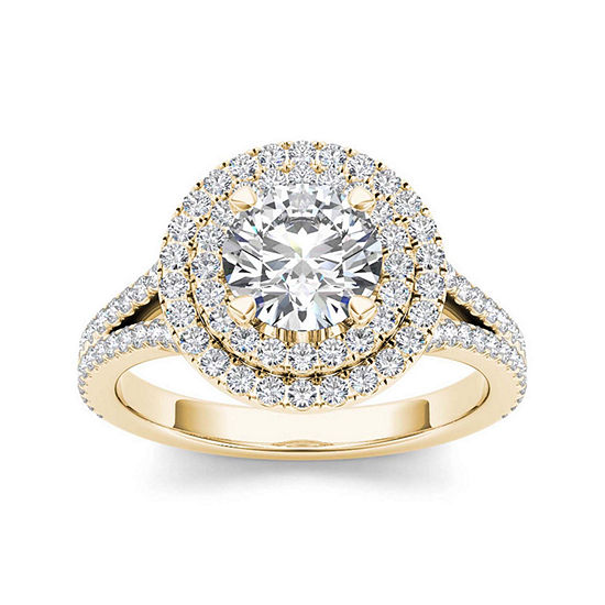 1 1/2 CT. T.W. Diamond 14K Yellow Gold Halo Engagement Ring