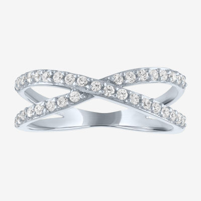 Diamond Addiction Womens 1/2 CT. T.W. Lab Grown White Diamond 10K White Gold Crossover Stackable Ring