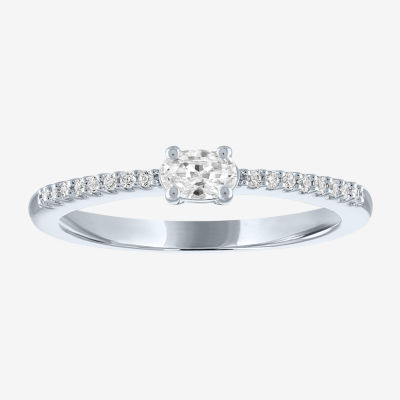 Diamond Addiction Womens 1/4 CT. T.W. Lab Grown White Diamond 10K White Gold Solitaire Stackable Ring