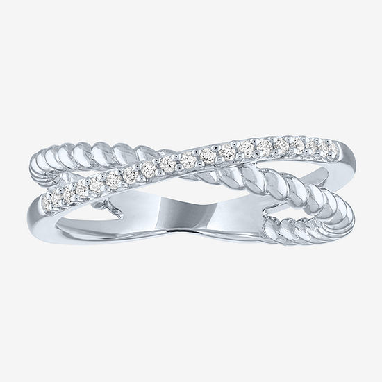 Diamond Addiction Womens 1/10 CT. T.W. Genuine White Diamond Sterling Silver Crossover Cocktail Ring