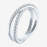 Diamond Addiction Womens 1/10 CT. T.W. Genuine White Diamond Sterling Silver Crossover Cocktail Ring