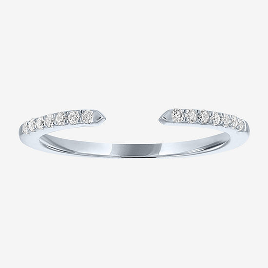 Diamond Addiction Open Edge Womens 1/10 CT. T.W. Genuine White Diamond Sterling Silver Delicate Stackable Ring
