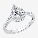 Modern Bride Signature Womens 1 3/4 CT. T.W. Lab Grown White Diamond 14K White Gold Pear Halo Engagement Ring