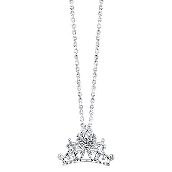 Crystal Pure Silver Over Brass 18 Inch Cable Crown Princess Pendant Necklace
