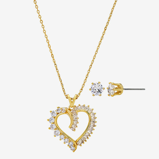 Sparkle Allure Light Up Box 2-pc. Cubic Zirconia 14K Gold Over Brass Heart Jewelry Set