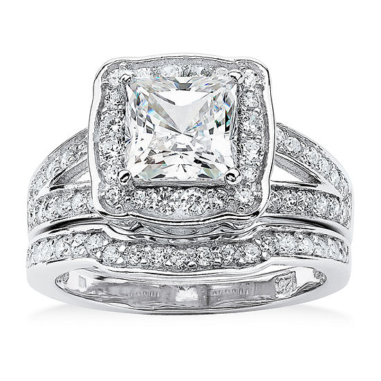 Womens 2 1/2 CT. T.W. White Cubic Zirconia Platinum Over Silver Bridal ...