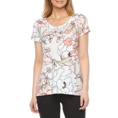 Liz Claiborne Womens Round Neck Short Sleeve Tunic Top