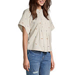 a.n.a Tall Womens Crew Neck Short Sleeve Embroidered Blouse
